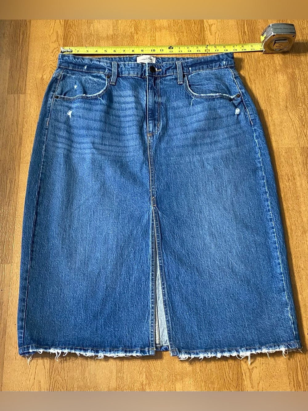 Universal Thread Denim Maxi Skirt Distressed Frayed Hem Blue Jean 17 Jr